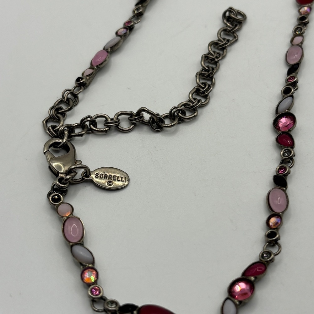 Vintage Sorrelli Cross Necklace Pink Red Crystal 14.5" - Picture 4 of 10